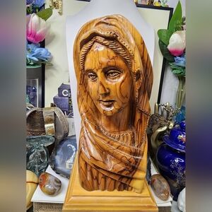 Hand-carved Olive Wood Bust Of Virgin Mary